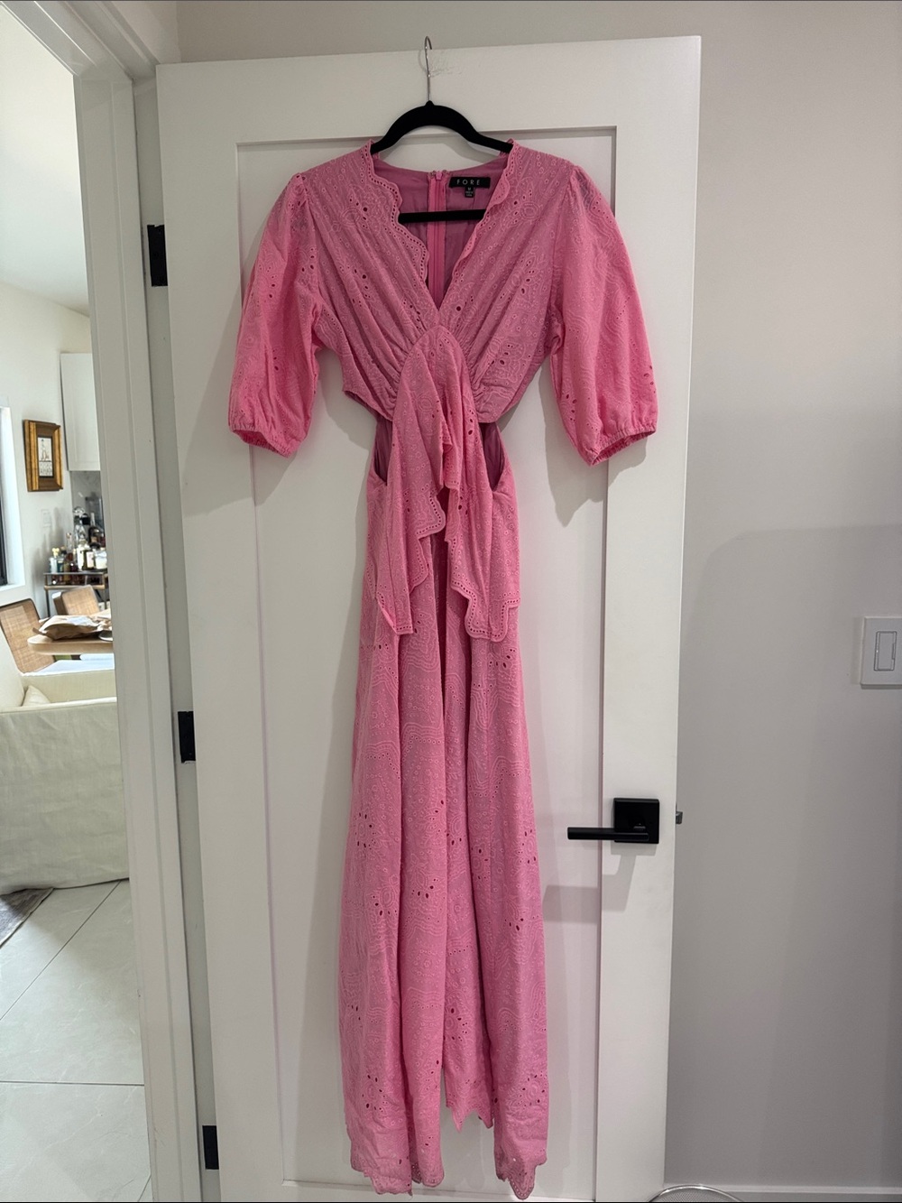 Pink Eyelet Maxi Dress with Puff Sleeves